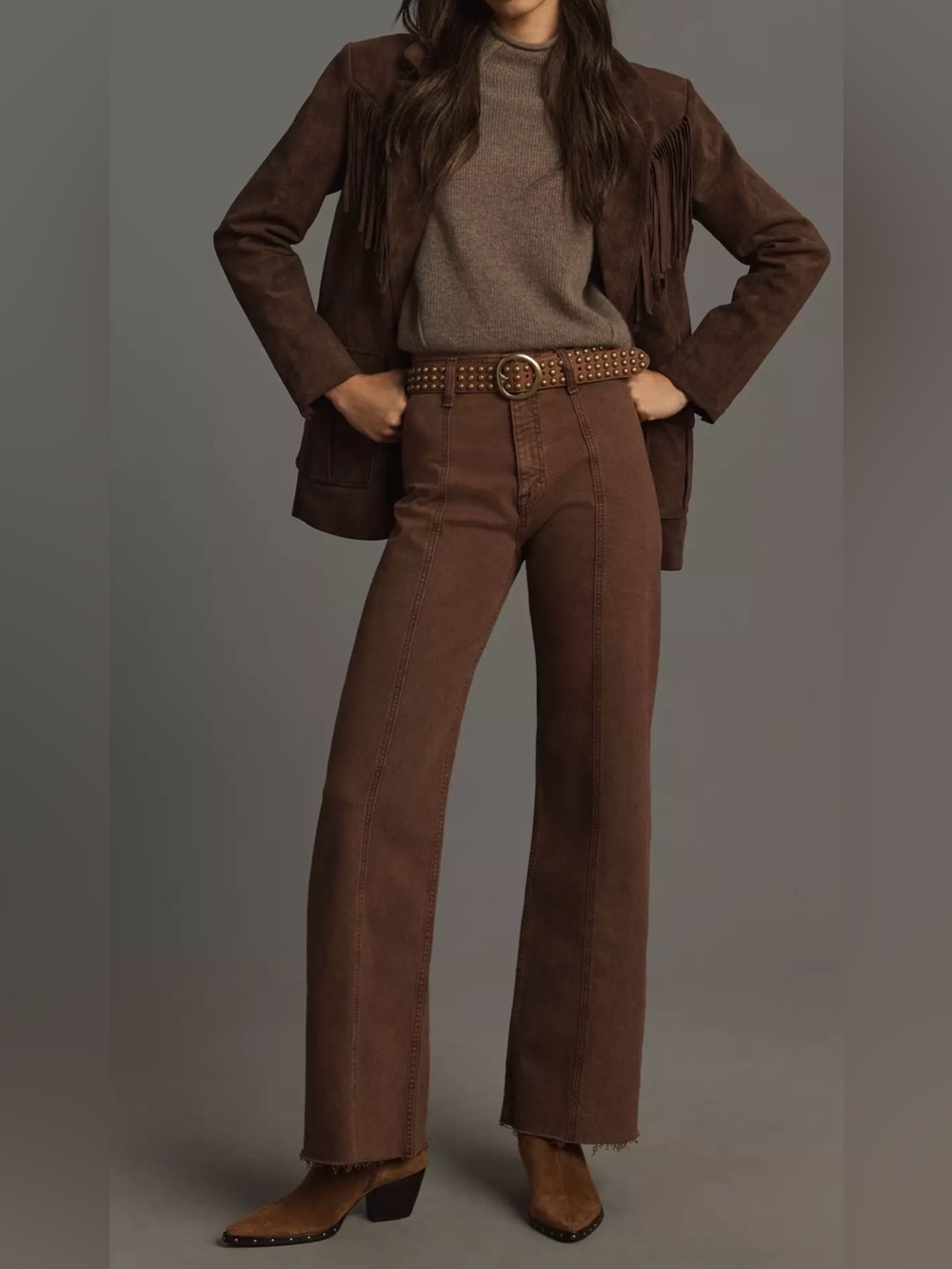 Pistola Penny Seamed Dark Roast Raw Hemmed Jeans Size 28 Anthropologie